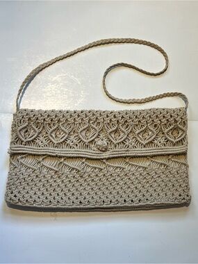 Vintage Beige Woven Macramé Crossbody/Shoulder/Clutch Bag